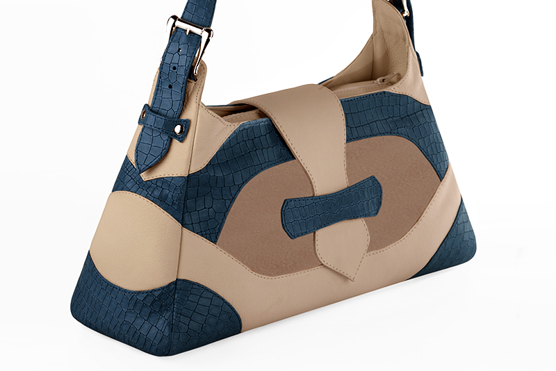 Handcrafted women's luxurious elegant handbag in premium denim blue, biscuit beige and champagne white leather. Perfect for elevated everyday style.   
                Choose from our luxurious collections of leather and fabric to perfectly match your handbags to your outfits.